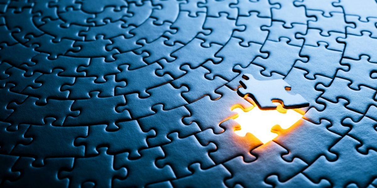 Glowing missing puzzle piece representing operational security gaps, disconnected workflows, and unresolved vulnerabilities in cybersecurity operations.