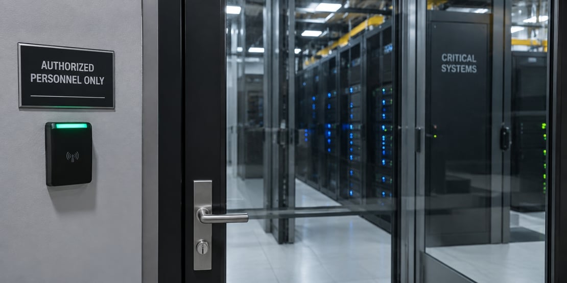 Restricted-access entry protecting critical systems in a secure data center.