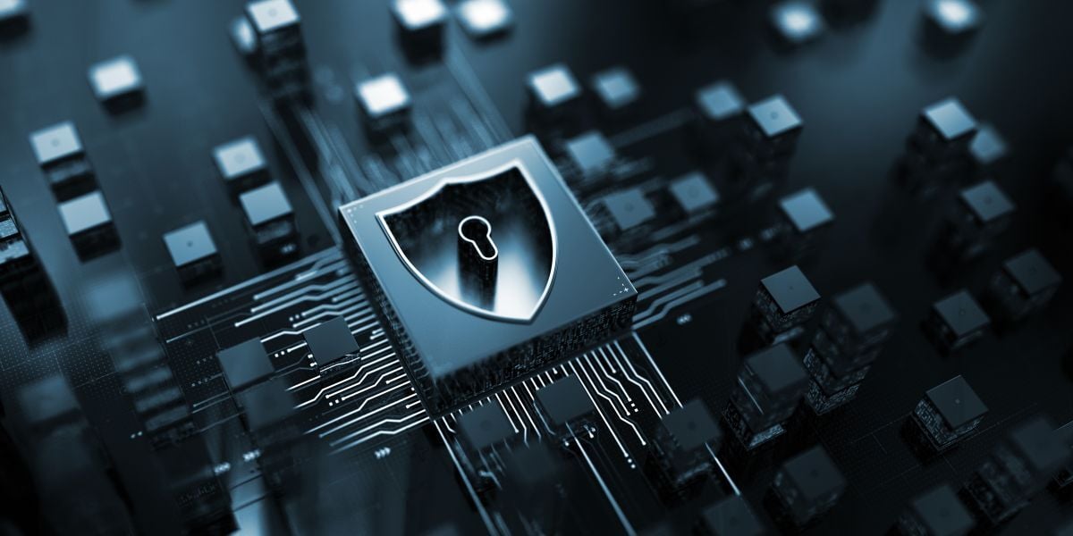 Shield integrated into enterprise infrastructure system representing operational cybersecurity protection and validation