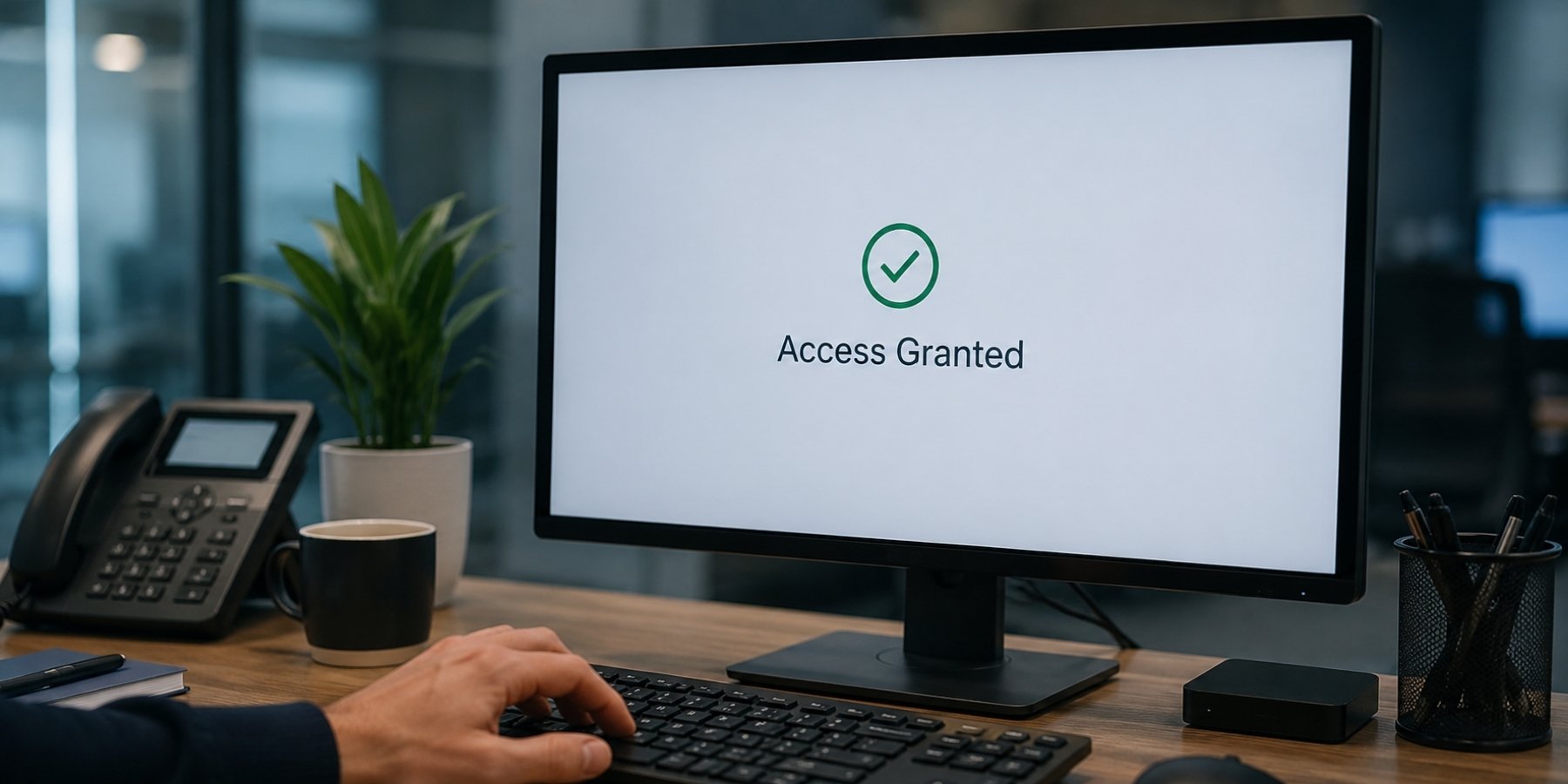 User accessing a business system after a successful login, illustrating how attackers can use valid credentials to gain access.