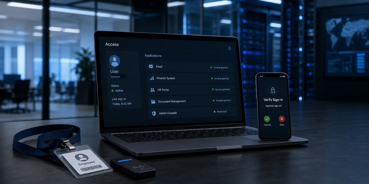 Identity and access management dashboard showing user permissions, MFA verification, and secure access controls.